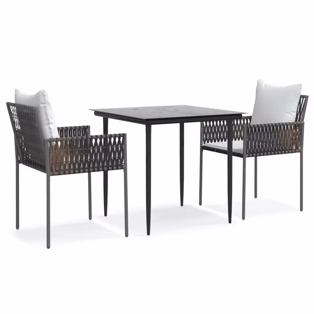 Set da pranzo da giardino moderno vidaXL in polyrattan con tavolo in vetro e cuscini disponibile in marrone, nero o bianco – 2