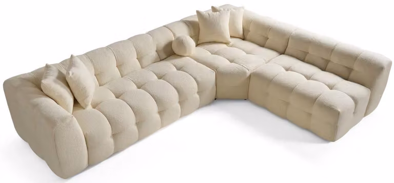 Divano ad angolo a forma di "L", beige, moderno, ideale per il soggiorno, spazioso e confortevole