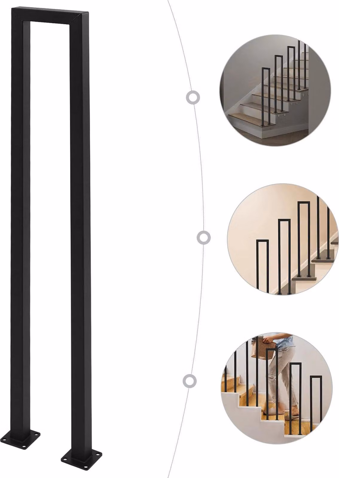 Corrimano di sicurezza - Corrimano per scale a forma di U - Ghisa - Dimensioni 100×20 cm - Interno/Esterno - Nero