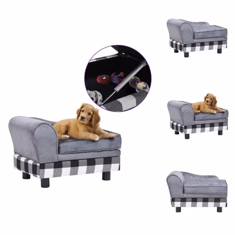 vidaXL Divano per cani grigio 57x34x36 cm peluche - Letti per cani