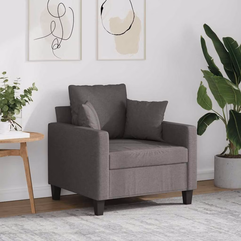 Poltrona moderna vidaXL in tessuto beige e grigio con struttura in metallo e braccioli