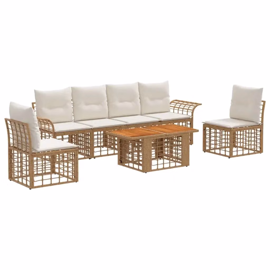 Set Divano da Giardino vidaXL in Polyrattan 7 Pezzi con Cuscini Beige e Bianco Crema – 2
