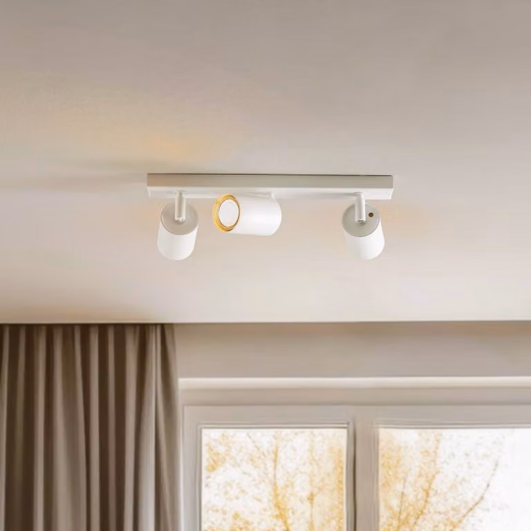 Faretto da soffitto Zoom, a 3 luci, bianco, metallo, GU10 Zoom SIGMA, dimmerabile, Bianco / Opale, Soggiorno / Sala da pranzo, Metallo, Faretto