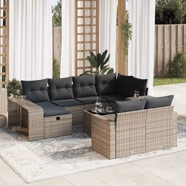 Set Divani da Giardino 11 pz con Cuscini in Polyrattan Grigio 3326074