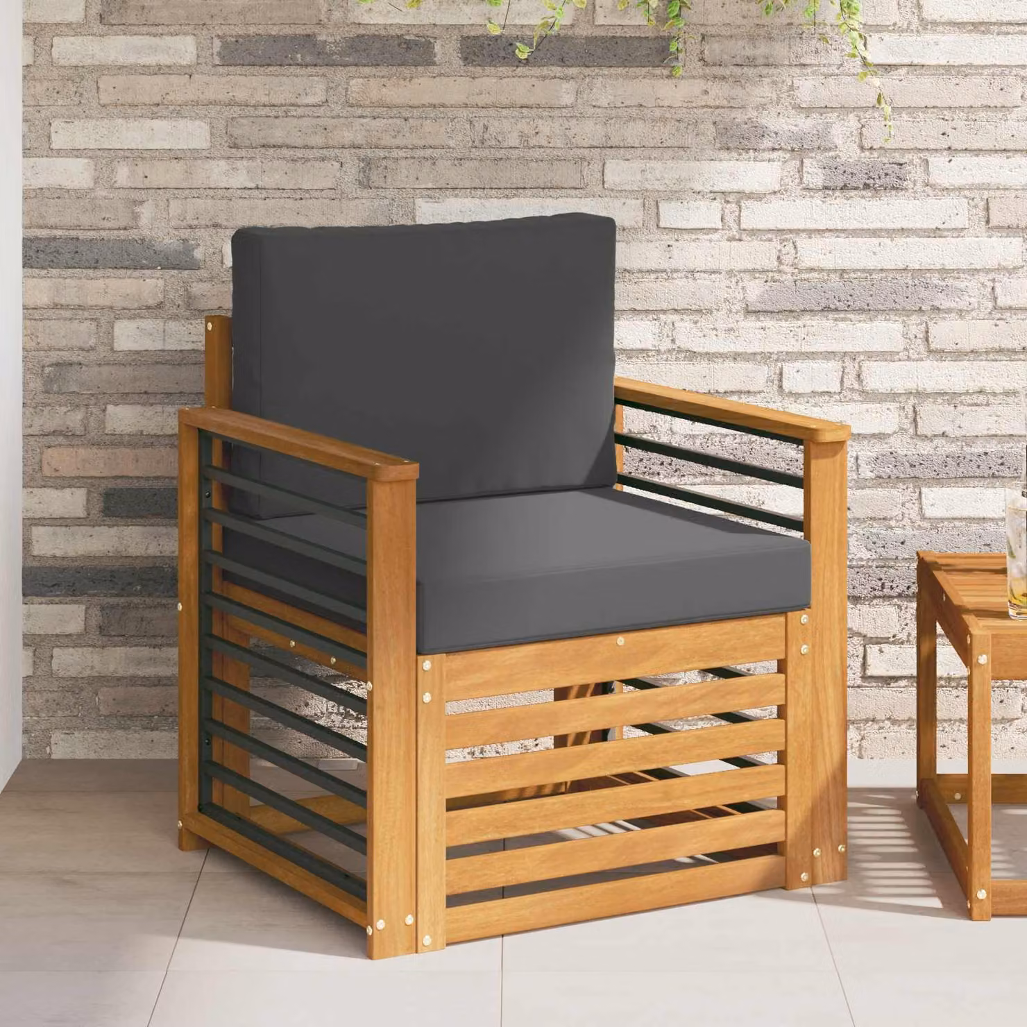 Set di divani da esterno da giardino e terrazzo vidaXL in legno di acacia massello con cuscini in poliestere resistente ai raggi UV, colore antracite, marrone o grigio