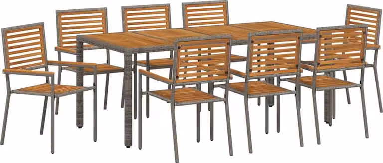 Set da Pranzo per Giardino 9 pcs Grigio e Marrone polyrattan