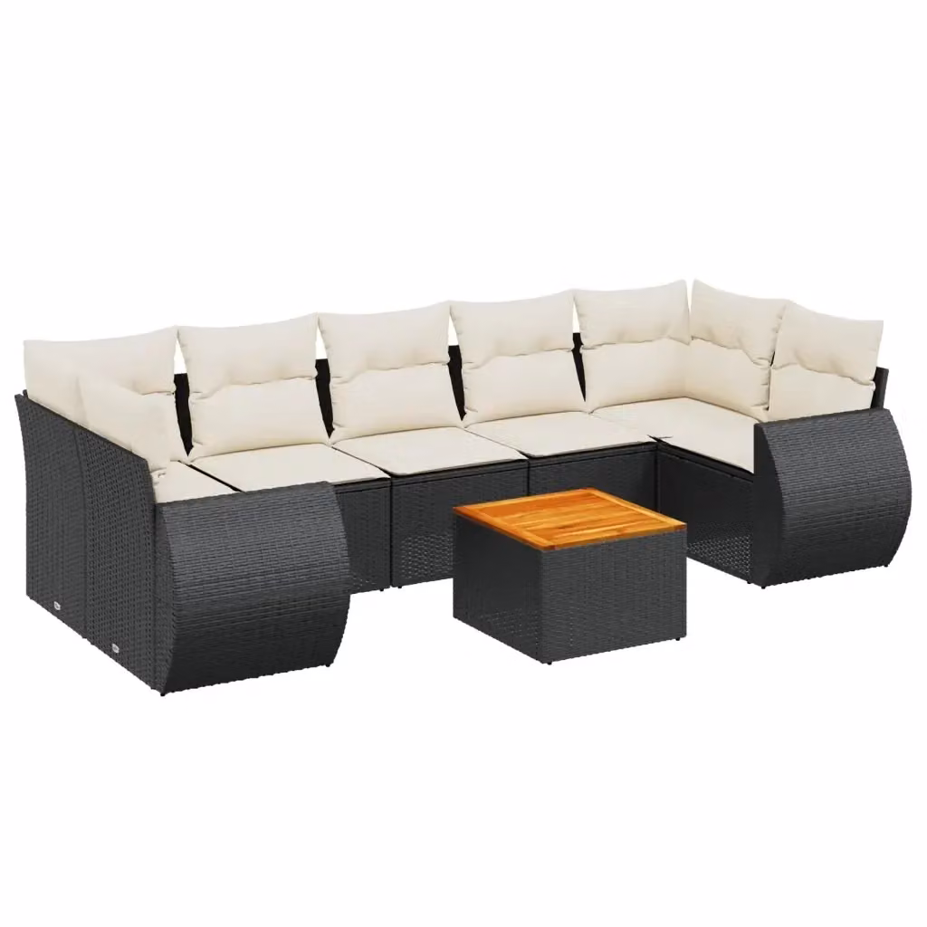 Set Divani da Giardino vidaXL a Forma a L con Cuscini 8 Pezzi in Polyrattan Nero e Bianco – 2