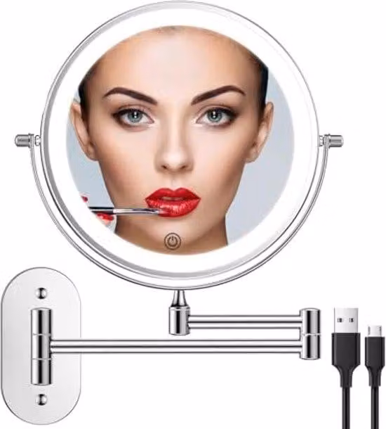 Specchio elettrico con illuminazione a LED, ingrandimento 10x, montaggio a parete, specchio da trucco dimmerabile in 3 colori, touchscreen, rotazione a 360 gradi, specchio per il trucco da bagno