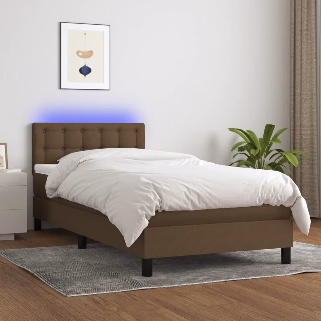 Maison Exclusive - Letto a Molle Materasso e LED Marrone Scuro 80x200cm in Tessuto