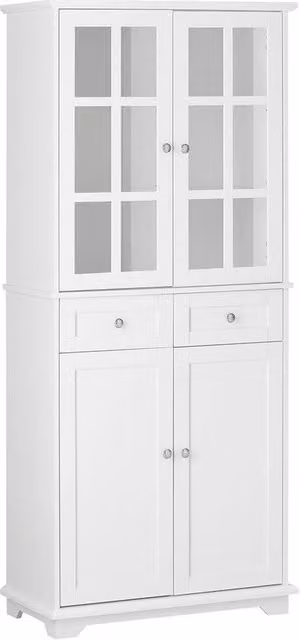 SoBuy Credenza Alta per Cucina Mobile Buffet in Legno con 6 scomparti e 2 cassetti Armadio Dispensa in Stile moderno Bianco 75x40x175cm FSB76-W