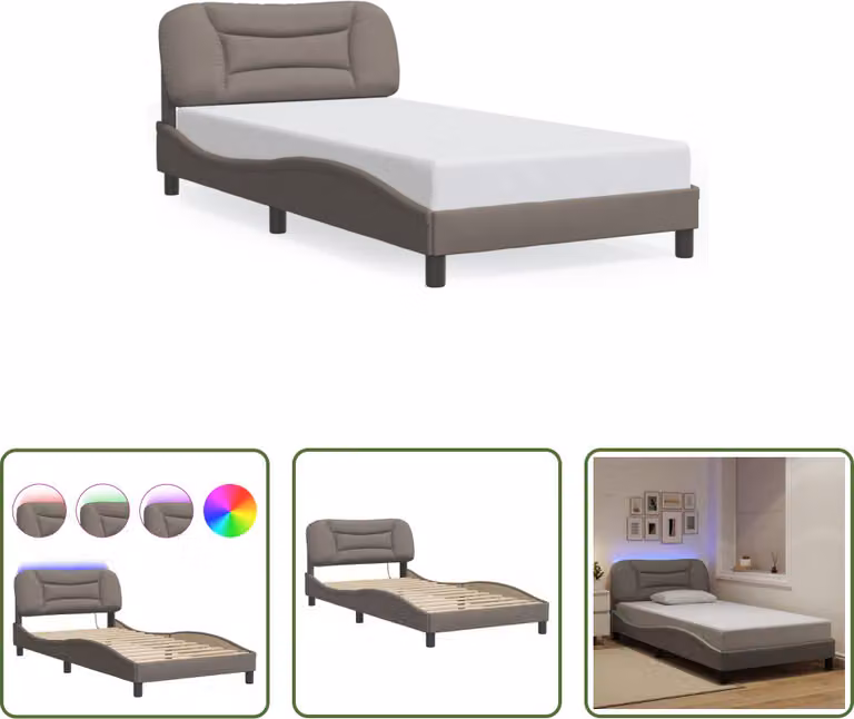 The Living Store Struttura letto con tessuto LED Taupe 100x200 cm