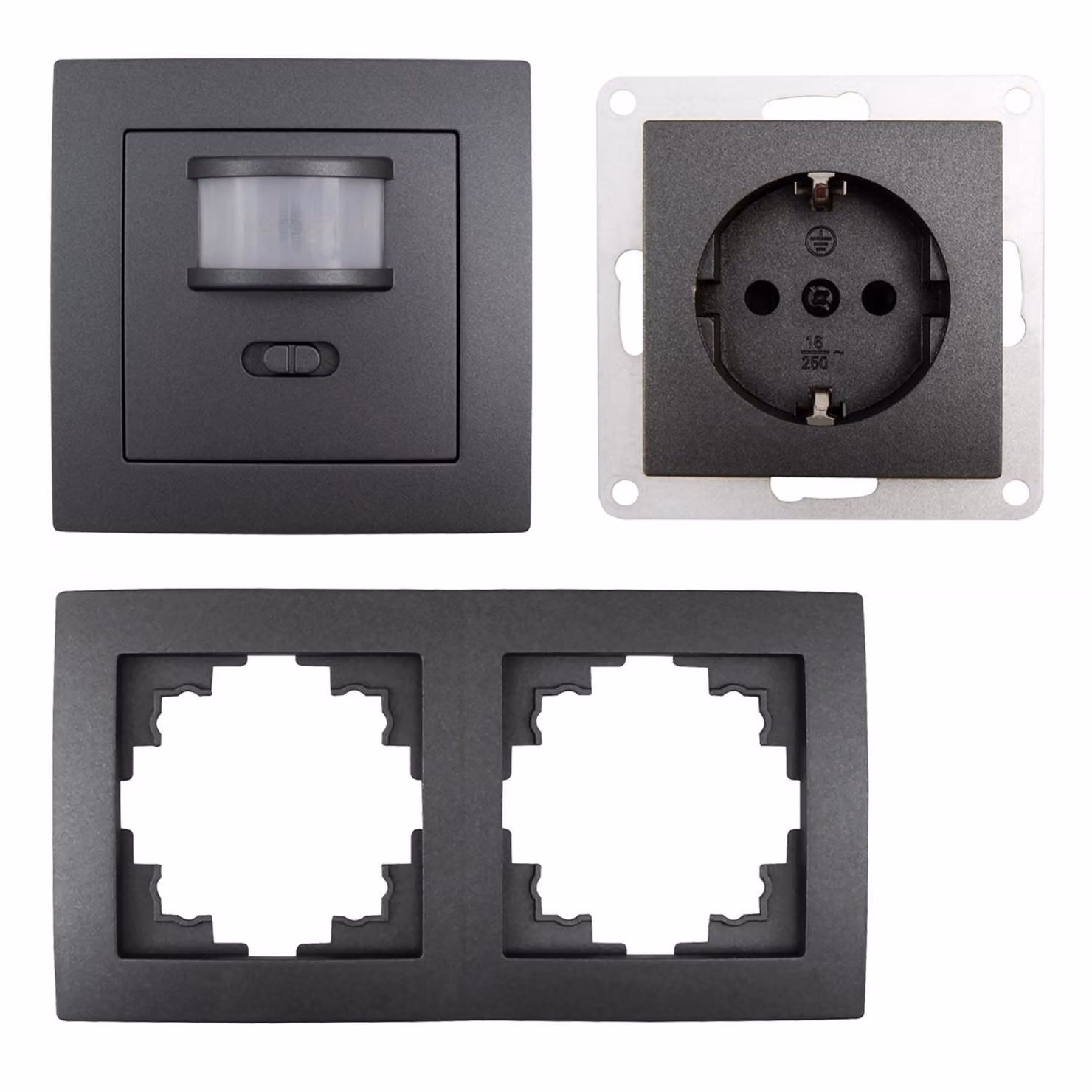 Set di interruttori e prese McPower Flair "PIR", antracite, opaco, 3 pezzi