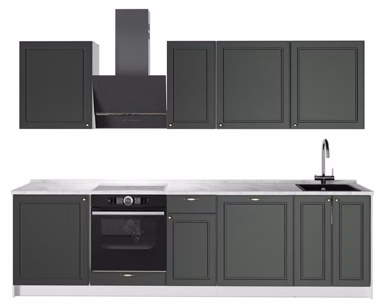 Cucina componibile Vicco Fame-Line Verde-oro rustico/Bianco 280 cm, PL Marmo, Model 64230