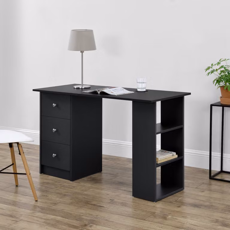 Scrivania 120x50x72cm scrivania da ufficio con cassetti nero ripiano tavolo PC [en.casa]