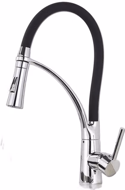Rubinetto da cucina JANA in acciaio inossidabile cromato argento con miscelatore girevole a 360 e funzione spray per bassa pressione – 1