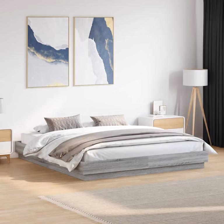 vidaXL Giroletto Moderno con Luci LED e Porta USB Grigio L: 200 cm, P: 200 cm, H: 23 cm