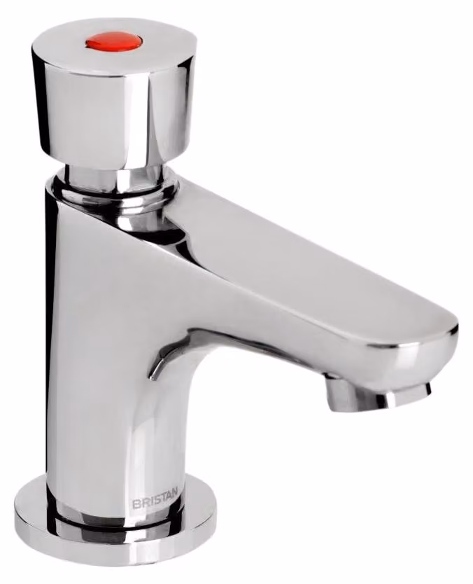 Miscelatore monocomando per lavabo, cromo, con chiusura automatica, sistema soft-touch, portata di 5 litri/minuto