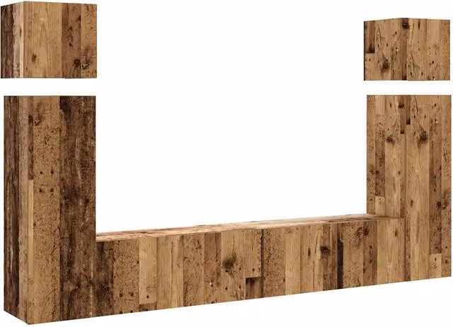 Set Mobile TV 8 pz | Armadietto TV | Mobile Porta TV Montato a Parete Legno Antico in Truciolato