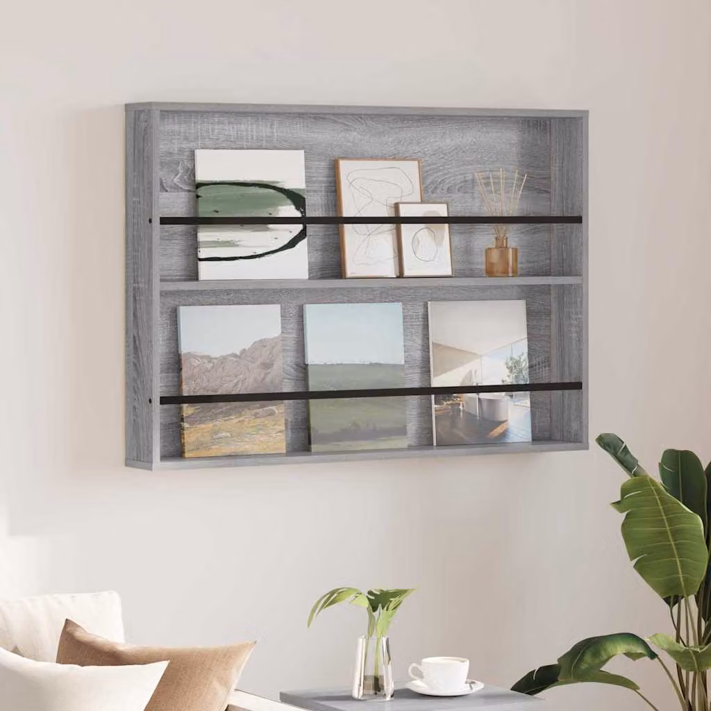 Scaffale per riviste vidaXL Sonoma grigio con ripiani regolabili, L 100 cm x P 12 cm x H 70 cm