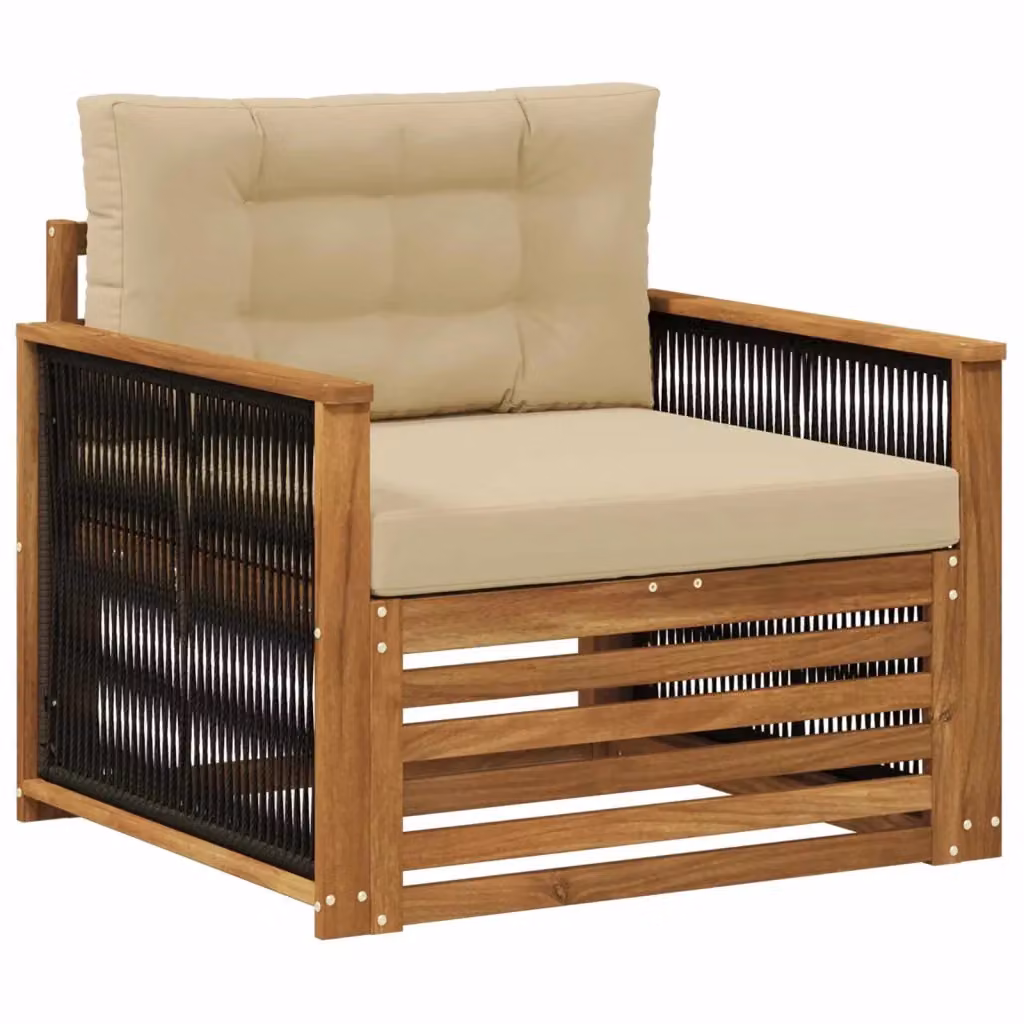 Divano centrale da esterno moderno vidaXL in legno di acacia con cuscini beige – 2