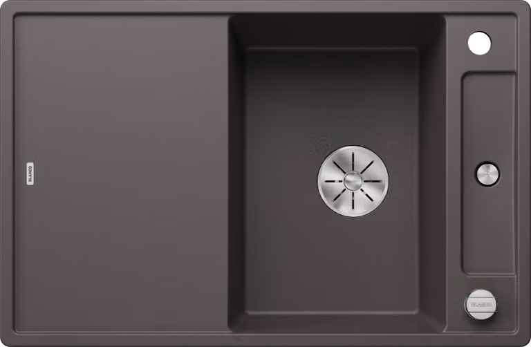BLANCO AXIA III 45 S, SILGRANIT® PuraDur®, grigio roccia, reversibile, incluso tagliere in legno