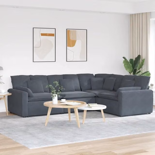 Divano Modulare con Cuscini in Velluto Grigio Scuro 3321160
