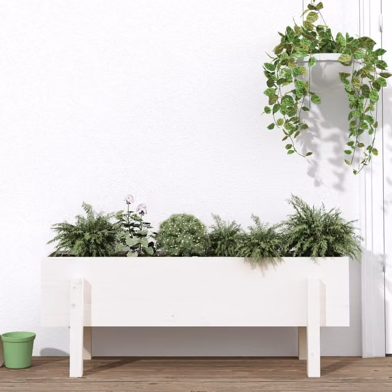 Fioriera Rialzata da Giardino vidaXL in Legno di Pino Massello, Bianca, L 101 x P 30 x H 38 cm