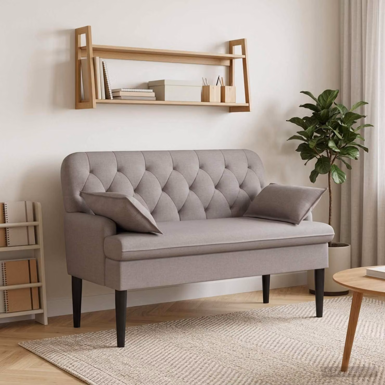 Loveseat moderno vidaXL in tessuto con bottoni imbottiti, L: 111 cm, P: 68 cm, H: 80 cm, colore beige/grigio