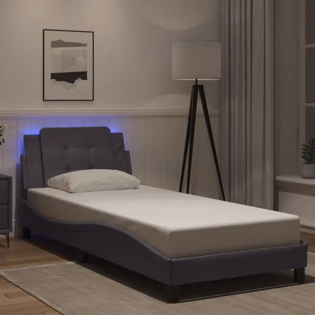 Letto contenitore con LED e porta USB Zadar grigio vidaXL L/P/H: 190 x 90 x 74,5 cm