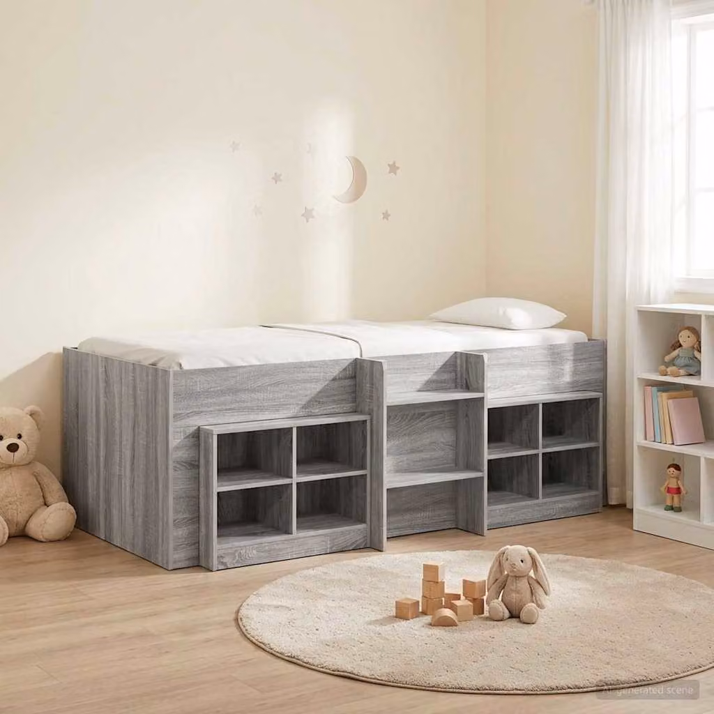 Set di 3 pezzi Letto a Soppalco con Mobile vidaXL in Legno Sonoma e Grigio, Dimensioni: L 200 cm x P 100 cm x H 190 cm circa