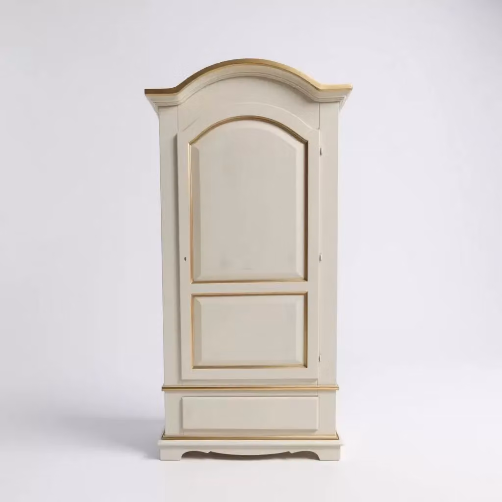 Armadio shabby chic a 1 anta Mobili 2G in legno bianco anticato con dettagli ocra L: 96 cm, P: 56 cm, H: 196 cm – 1