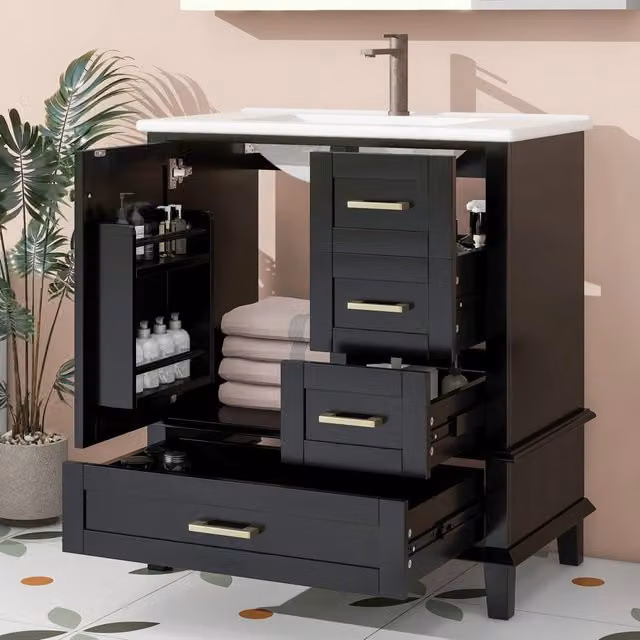 Mobile bagno freestanding WISHDOR con lavabo in ceramica integrato, nero, L: 76 cm, P: 45,5 cm, H: 83,5 cm
