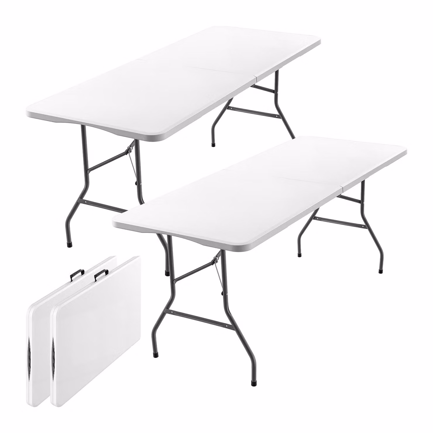 xDays Tavolo pieghevole bianco – Set da 2 – 180x70x73 cm – Tavolo pieghevole – Tavolo da campeggio – Ripiegabile in valigia con maniglia – Resistente alle intemperie – Da 6 a 8 persone