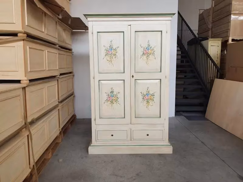 Armadio a 2 ante in legno stile shabby chic bianco e verde patinato Mobili 2G L/P/H: 125 x 61 x 200 cm – 1