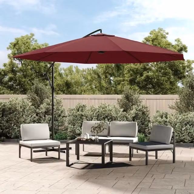 Ombrellone a Sbalzo MERCATOXL con Palo in Alluminio e Tessuto in Poliestere, Diametro 350 cm, Rosso Bordeaux