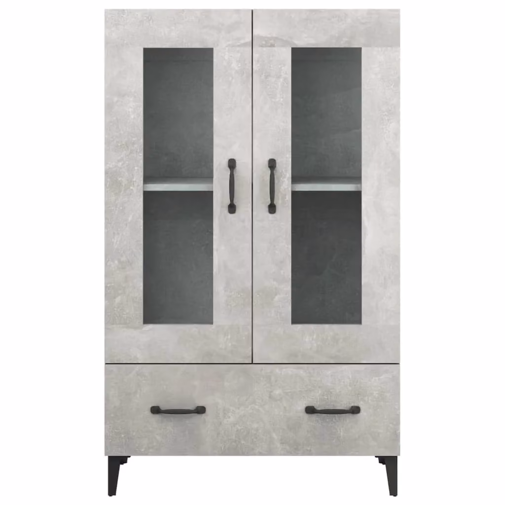 Buffet credenza moderna con ante in vetro e cassetti in legno MDF grigio per cucina o soggiorno L/P/H: 115 x 31 x 70 cm – 2