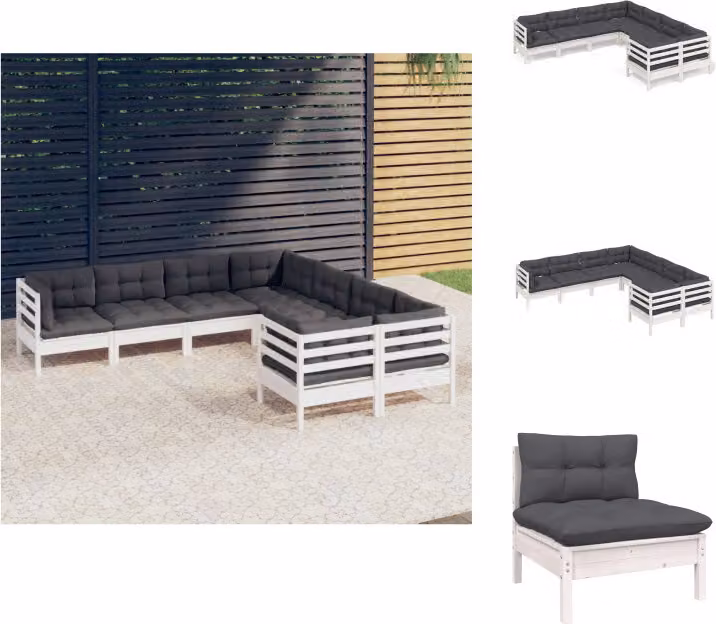 vidaXL set salotto da giardino 8 pezzi con cuscini in legno di pino massiccio bianco - Set di mobili da giardino