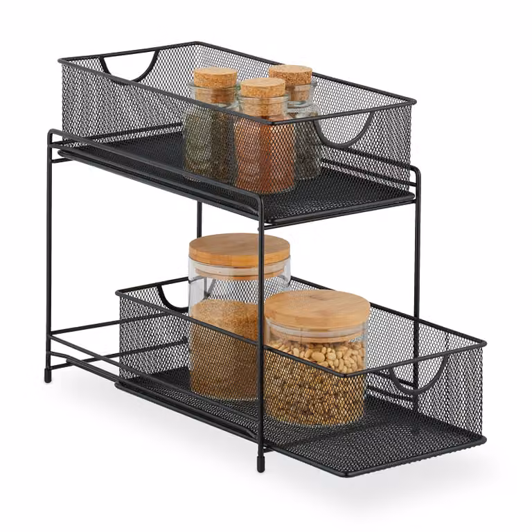 Organizer da cucina con 2 cestini estraibili RD47539, nero