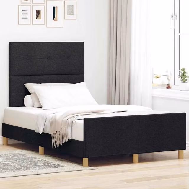 Letto moderno con testiera in tessuto nero vidaXL L/P/H: 120 x 200 x 126 cm