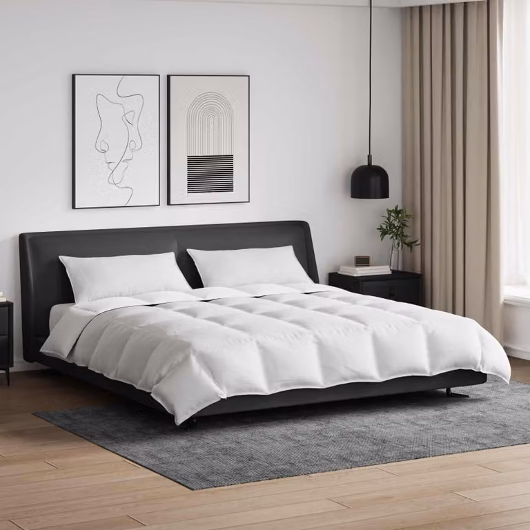 Set di 3 piumoni e cuscini vidaXL bianchi in piuma d'anatra e cotone, traspiranti e lavabili in lavatrice, ideali per la stagione estiva, L 200 x P 220 cm