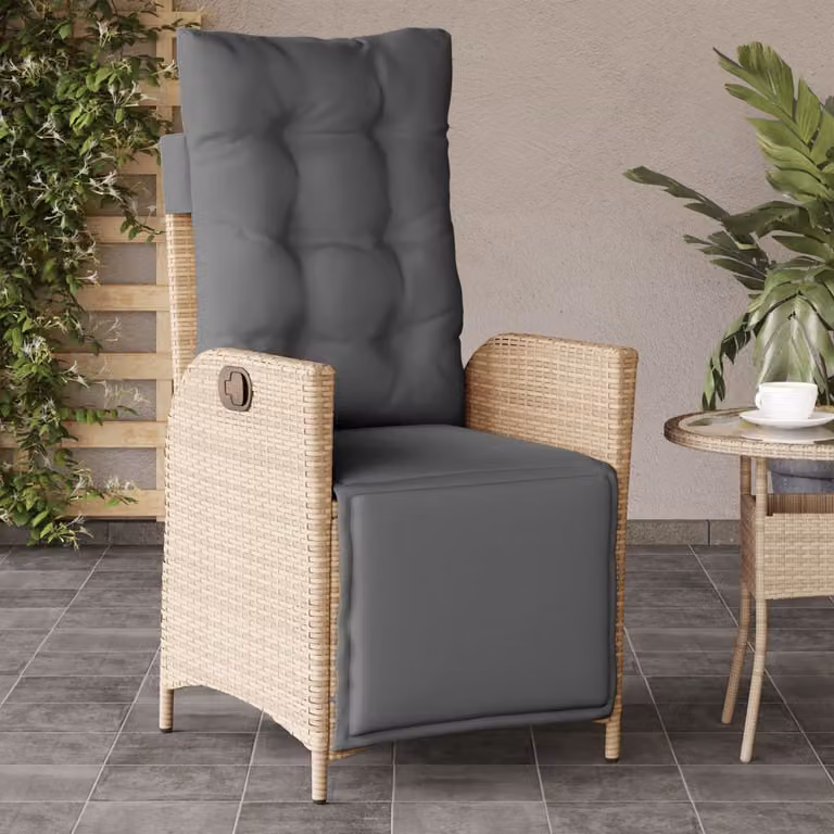 Sedia reclinabile da giardino con poggiapiedi vidaXL in rattan e metallo, colore beige e grigio