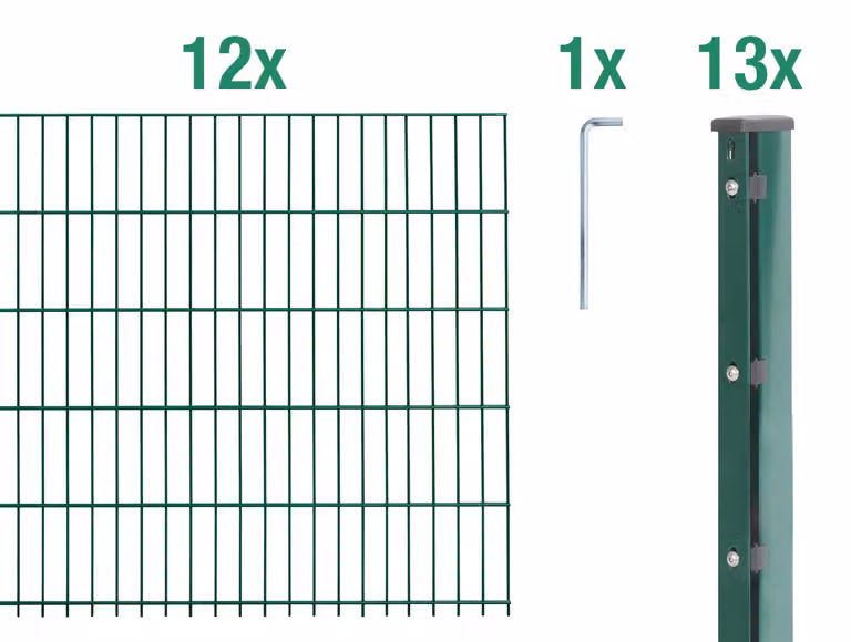 Recinzione a pannelli doppi, modello Alberts 679231, kit completo da 26 elementi, rivestita in plastica, colore verde, altezza 243 cm, lunghezza 30 metri