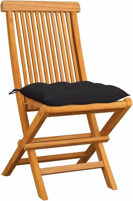 Sedie Pieghevoli con Cuscini Neri 6 pz in Massello di Teak 3065612