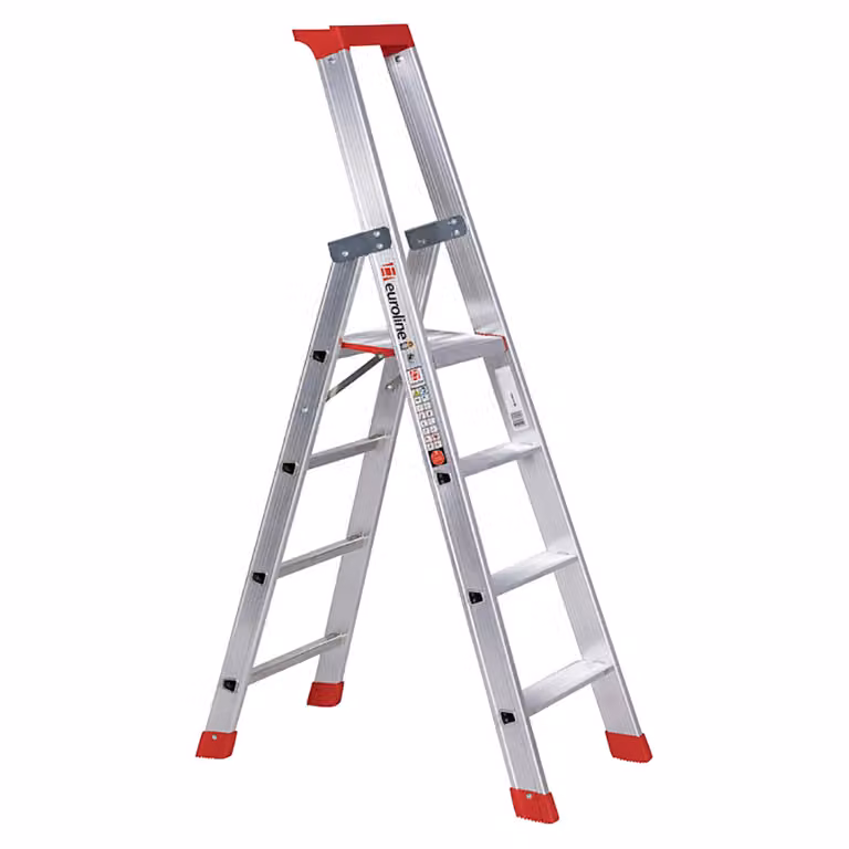 Euroline Premium 32577 Scala a pioli con ponte di sicurezza, 4 gradini