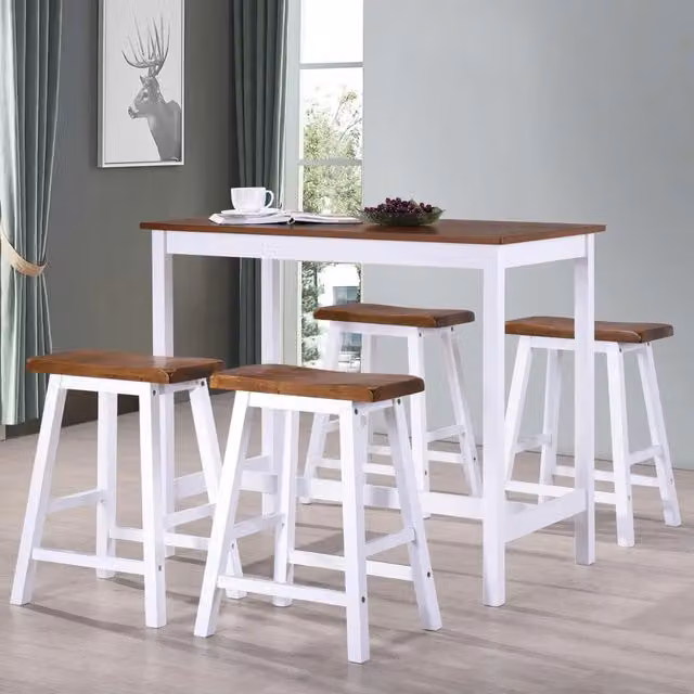 Set da Bar con Tavolo Rettangolare e 5 Sgabelli vidaXL in Legno e MDF, Bianco e Marrone – 1