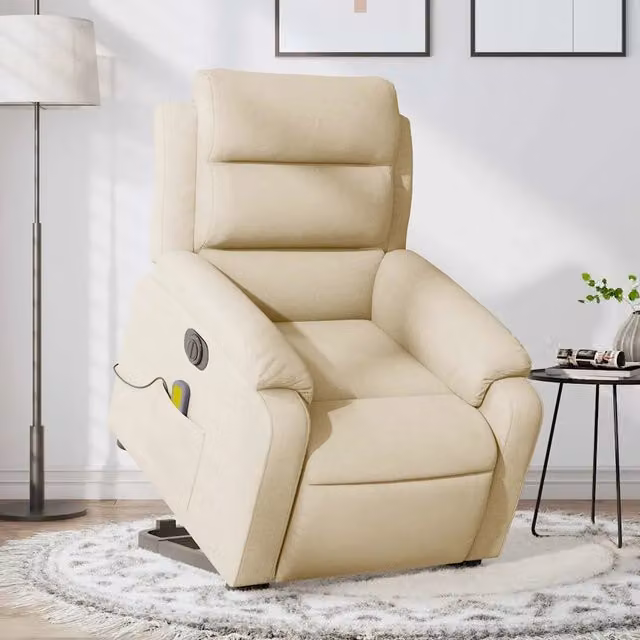 Poltrona Alzapersona Elettrica con Massaggio vidaXL in Tessuto Beige per Senior
