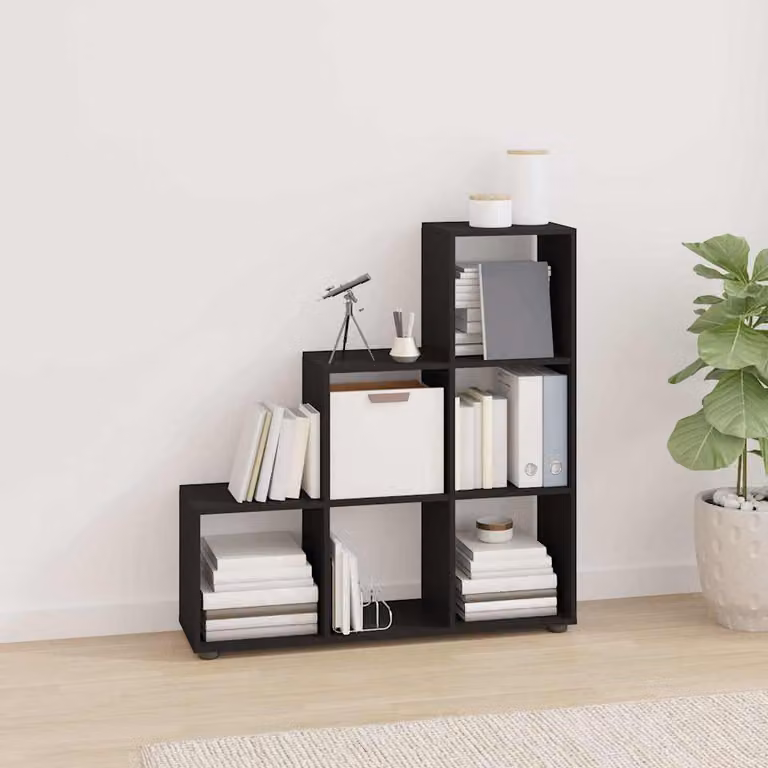 Libreria a scala vidaXL nera in legno multistrato e MDF, modello moderno a parete, Altezza: 107 cm