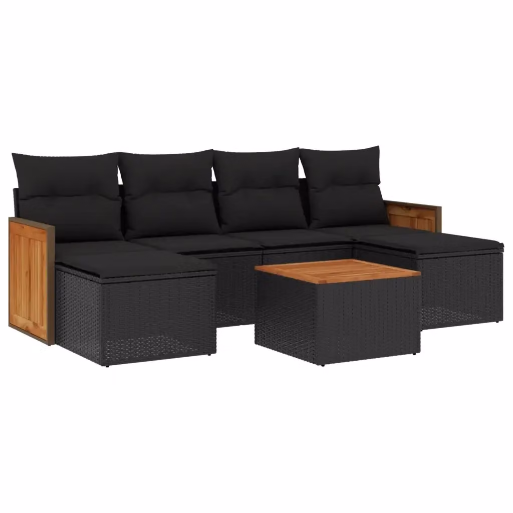 vidaXL Set Divani da Giardino a L con Cuscini 7pz Nero Polyrattan e Telaio in Metallo – 2