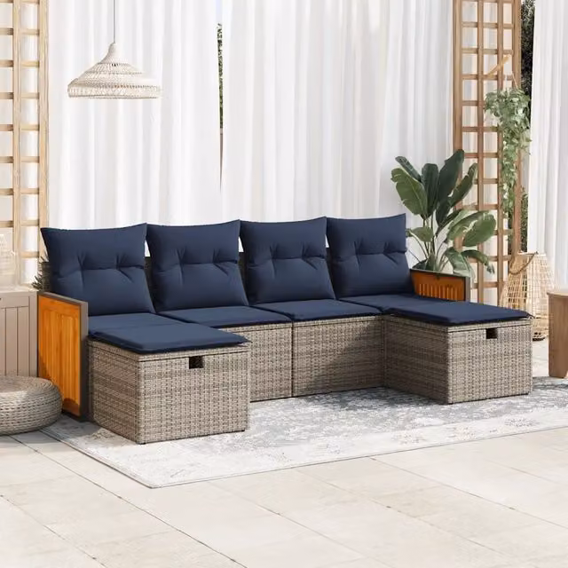 Set Divano da Giardino 6 pz con Cuscini Grigio in Polyrattan 3326058