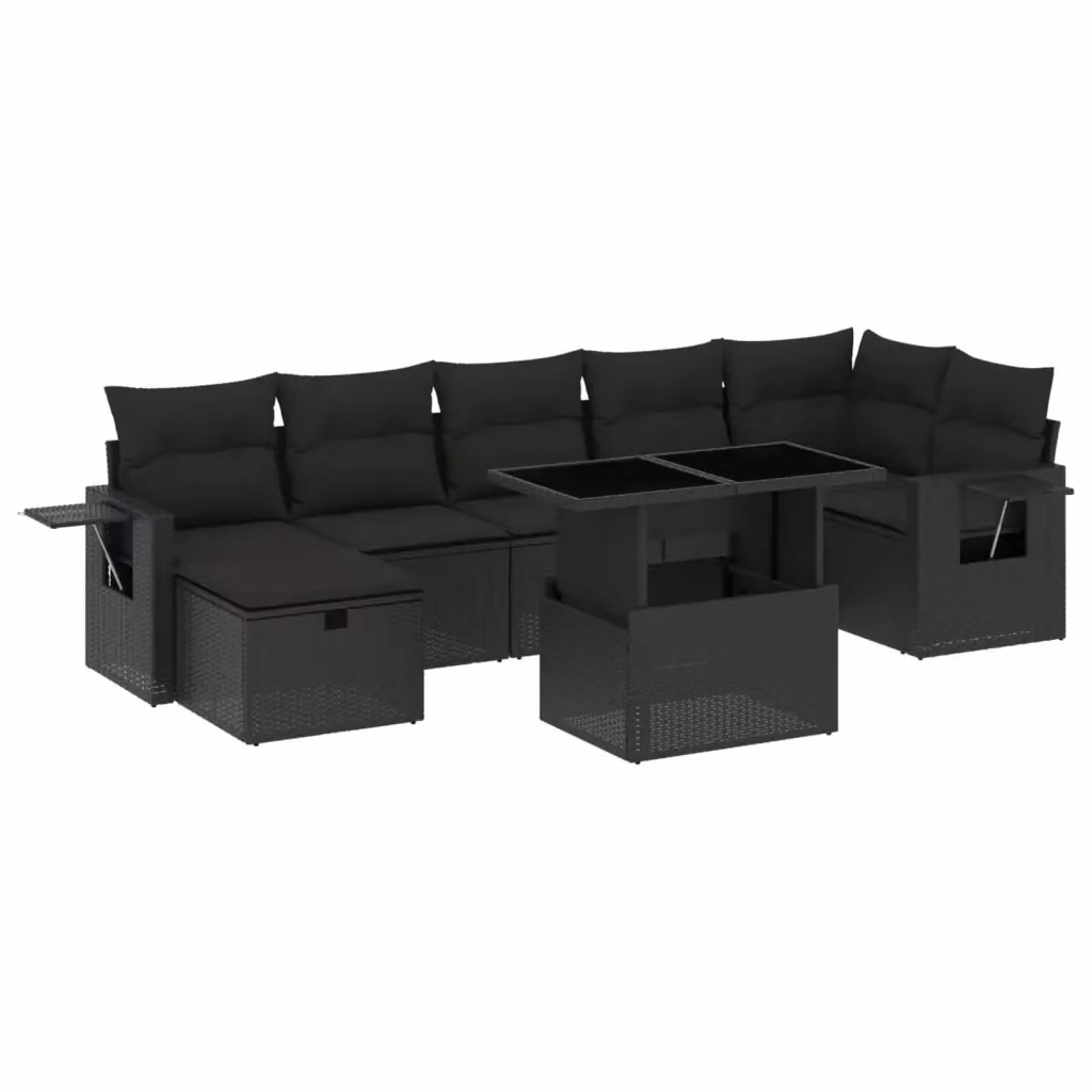 Set Divani da Giardino vidaXL a Forma di L con Cuscini e Tavolino, 8 Pezzi, Nero – 2